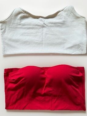 Lot Of 2 Women Strap Tank Tops Size S Cotton Blend Solid White Red Built-in Cup